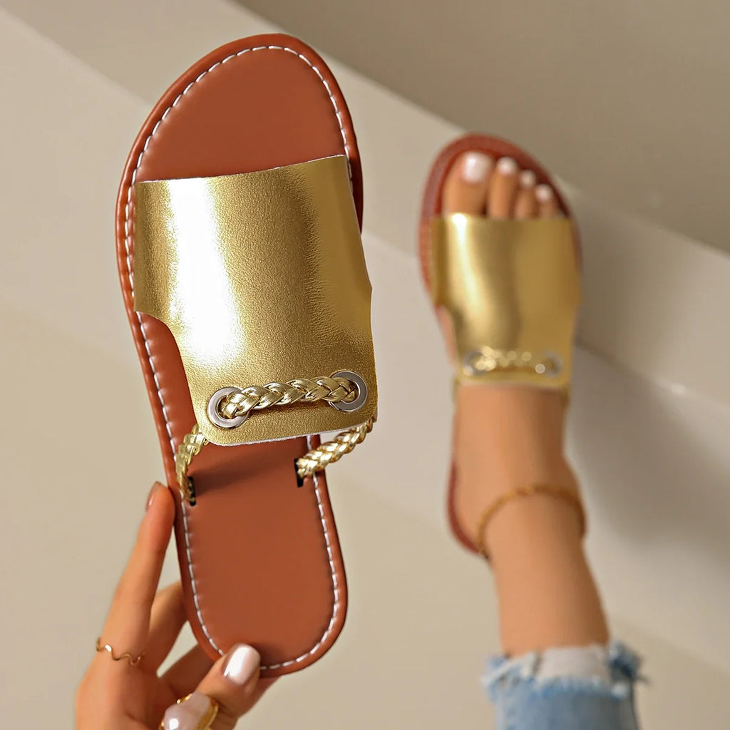 Sandales plates pour femmes, pantoufles décontractées, chaussures d'été 2026